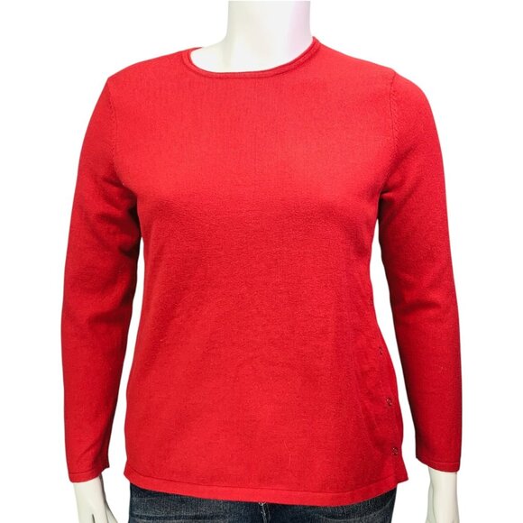 J Jill Womens Sweater Solid Red Snap Side Long Sleeve Knit Pullover Size L - Picture 2 of 11
